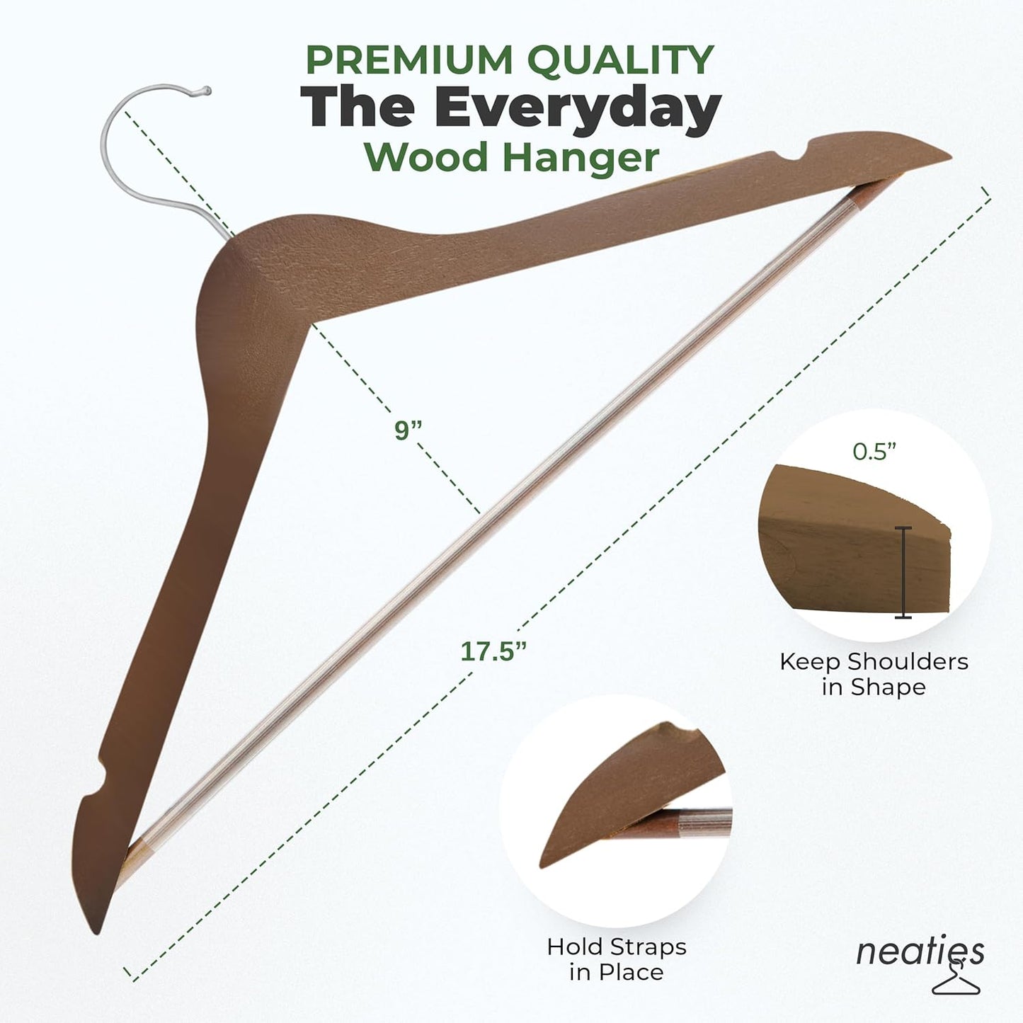Wood Hangers 24 Pack - Grade a Wooden Hangers Bulk, Anti-Rust Swivel Hook - Non-Slip Smooth Finish - Double Notch Feature - Durable and Stylish Clothes Hangers Wood (Walnut 24 Pack)