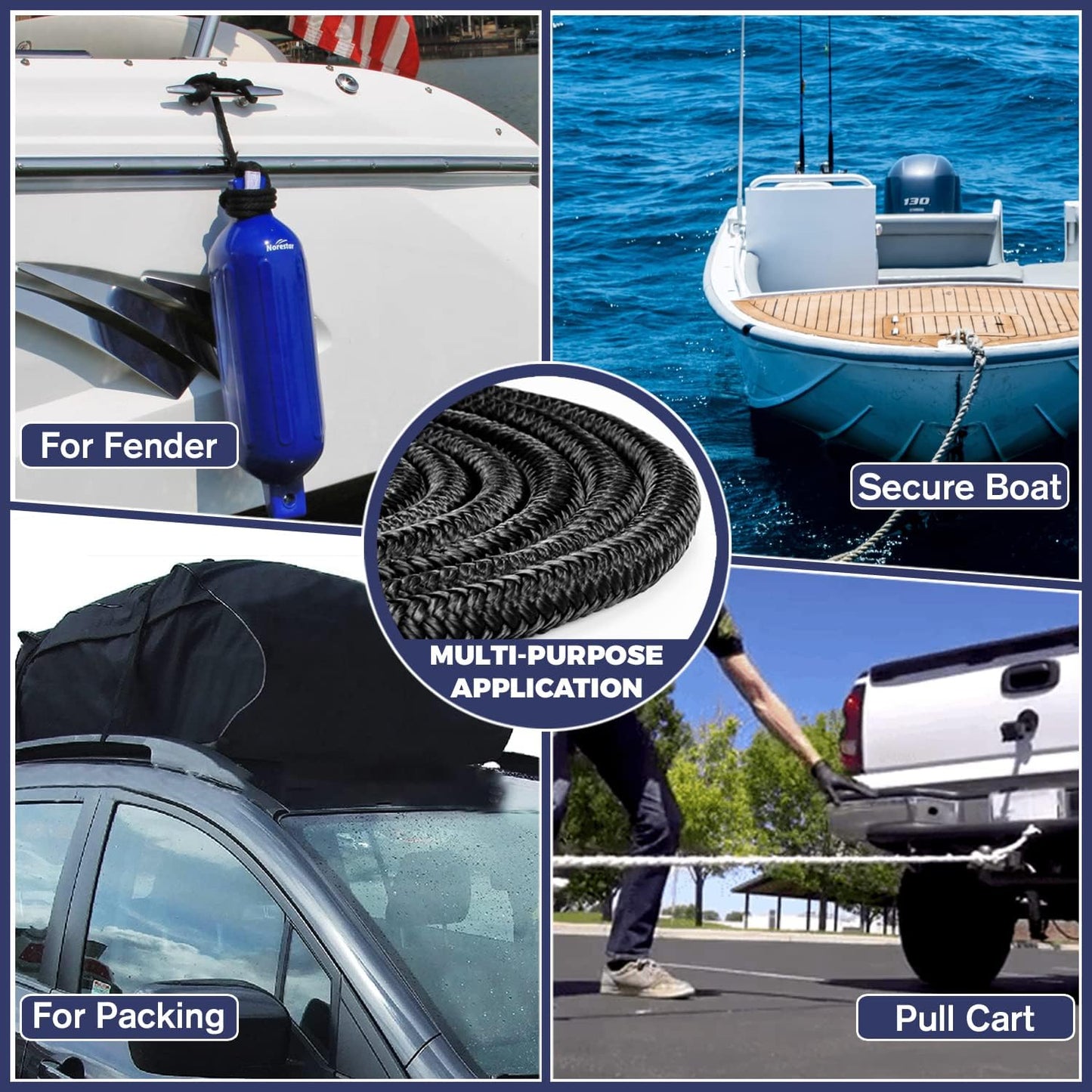 - Double Braided Nylon Dock Line - Boat Rope - Marine and Pontoon Accessories - Braided, Reinforced Boat Ropes and Ties for Docking - Stretch Resistant with 12” Spliced Loop for Mooring