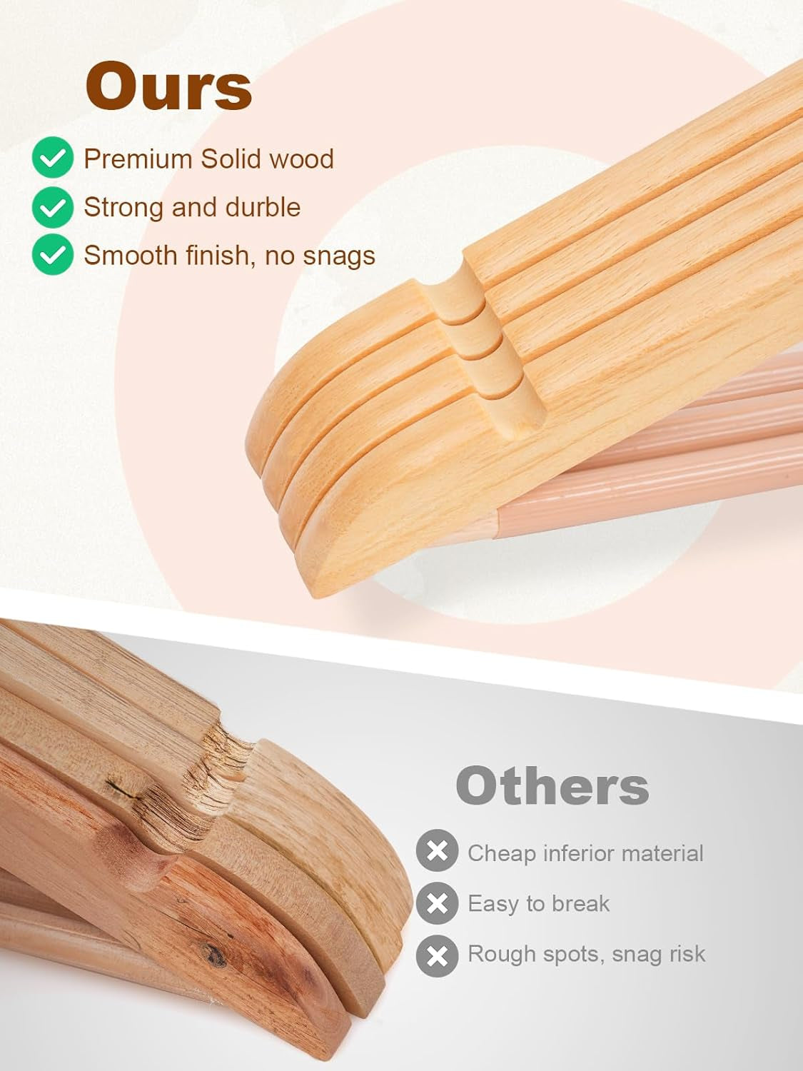 Wooden Hangers 20 Pack, Solid Wood Hanger with Non Slip Pant Bar, Heavy Duty Wooden Coat Hanger for Closet, Smooth Finish Wood Clothes Hangers for Shirts, Suits, Jackets, Dresses, Natural