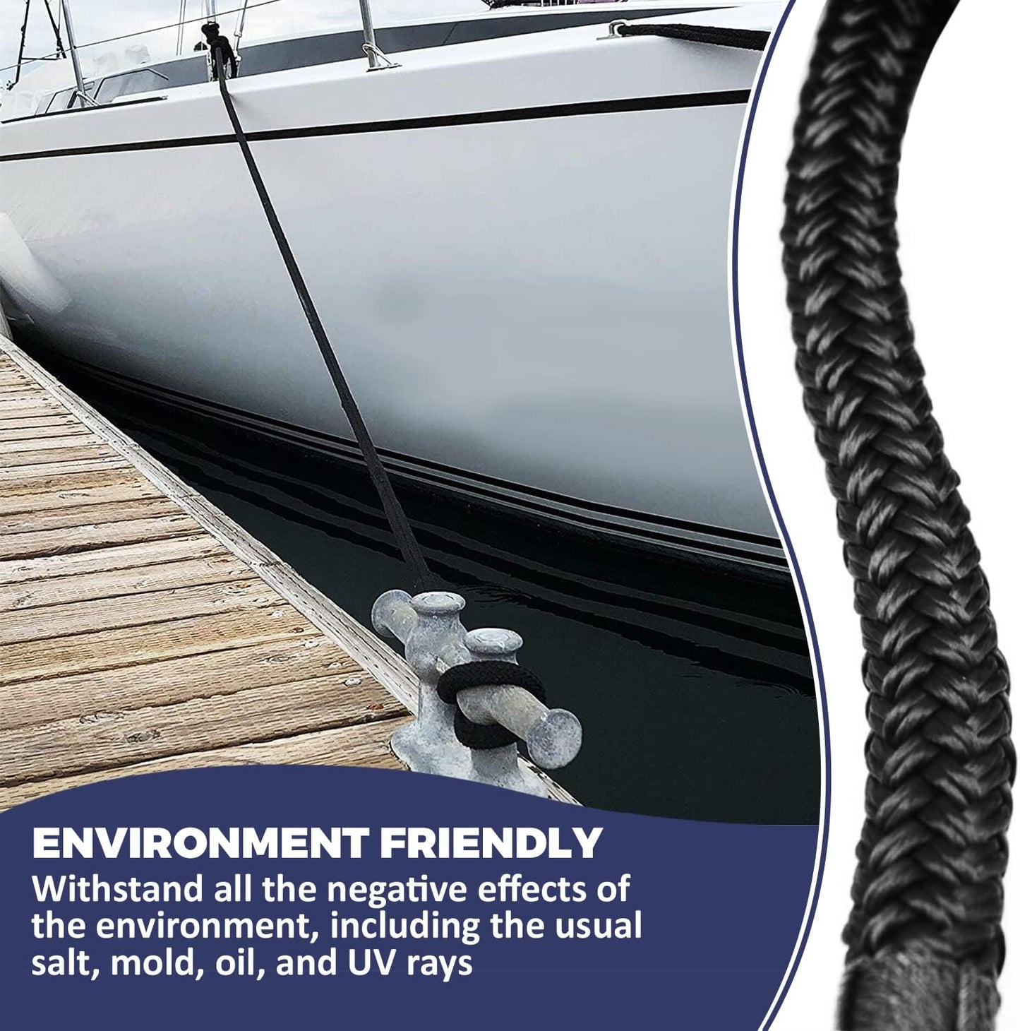 - Double Braided Nylon Dock Line - Boat Rope - Marine and Pontoon Accessories - Braided, Reinforced Boat Ropes and Ties for Docking - Stretch Resistant with 12” Spliced Loop for Mooring