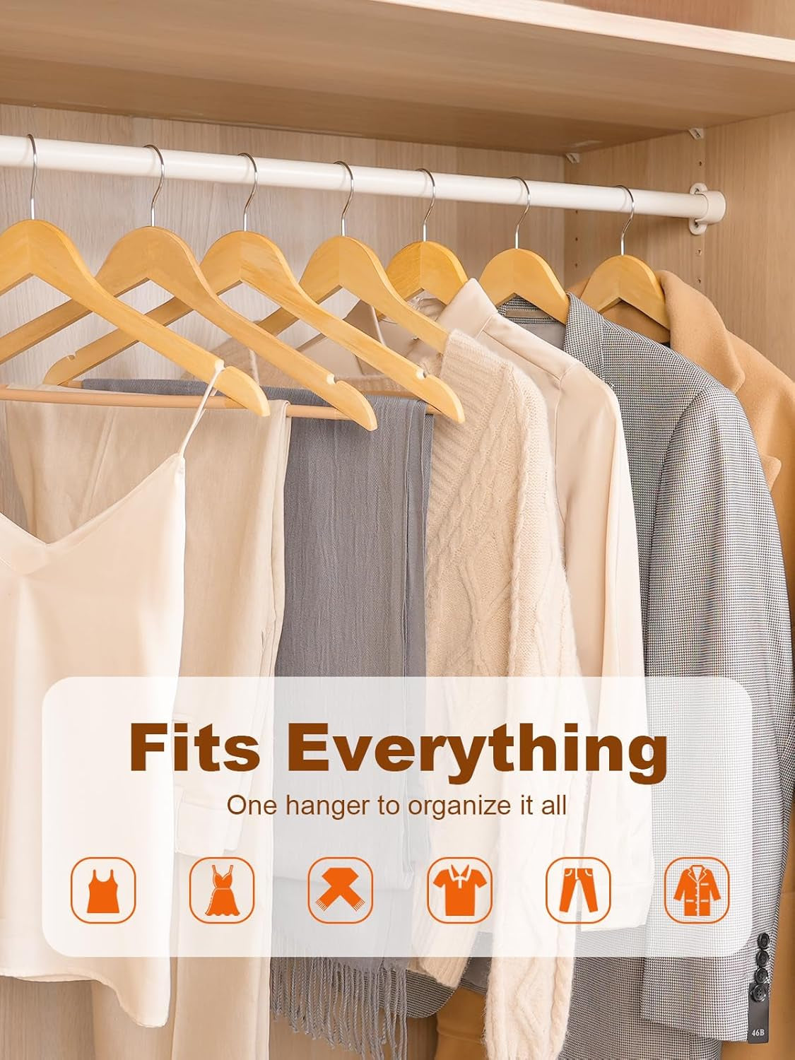 Wooden Hangers 20 Pack, Solid Wood Hanger with Non Slip Pant Bar, Heavy Duty Wooden Coat Hanger for Closet, Smooth Finish Wood Clothes Hangers for Shirts, Suits, Jackets, Dresses, Natural