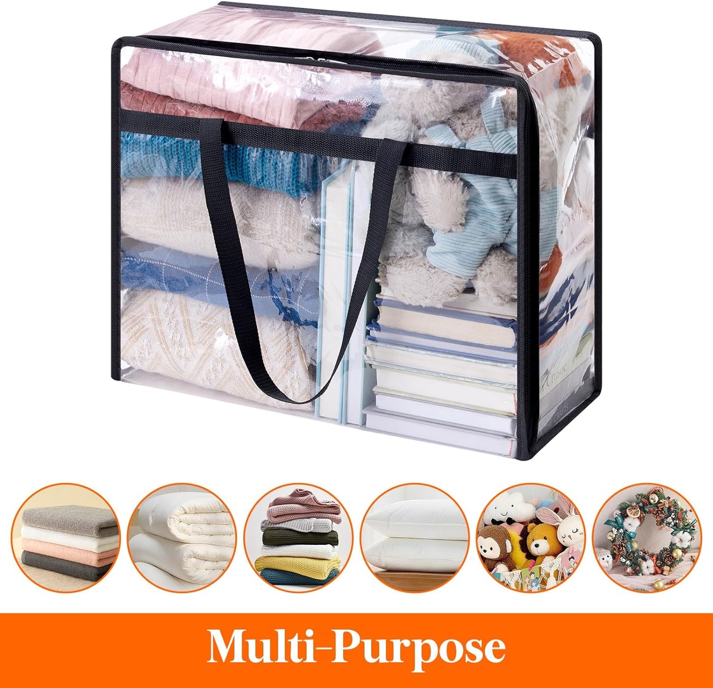 4 Pack Clear Clothes Storage Bags, 40L Plastic Blanket Storage Bag, Vinyl Foldable Moving Bags with Zipper, Closet Organizers and Storage Containers for Bedding, Duvet, Comforter
