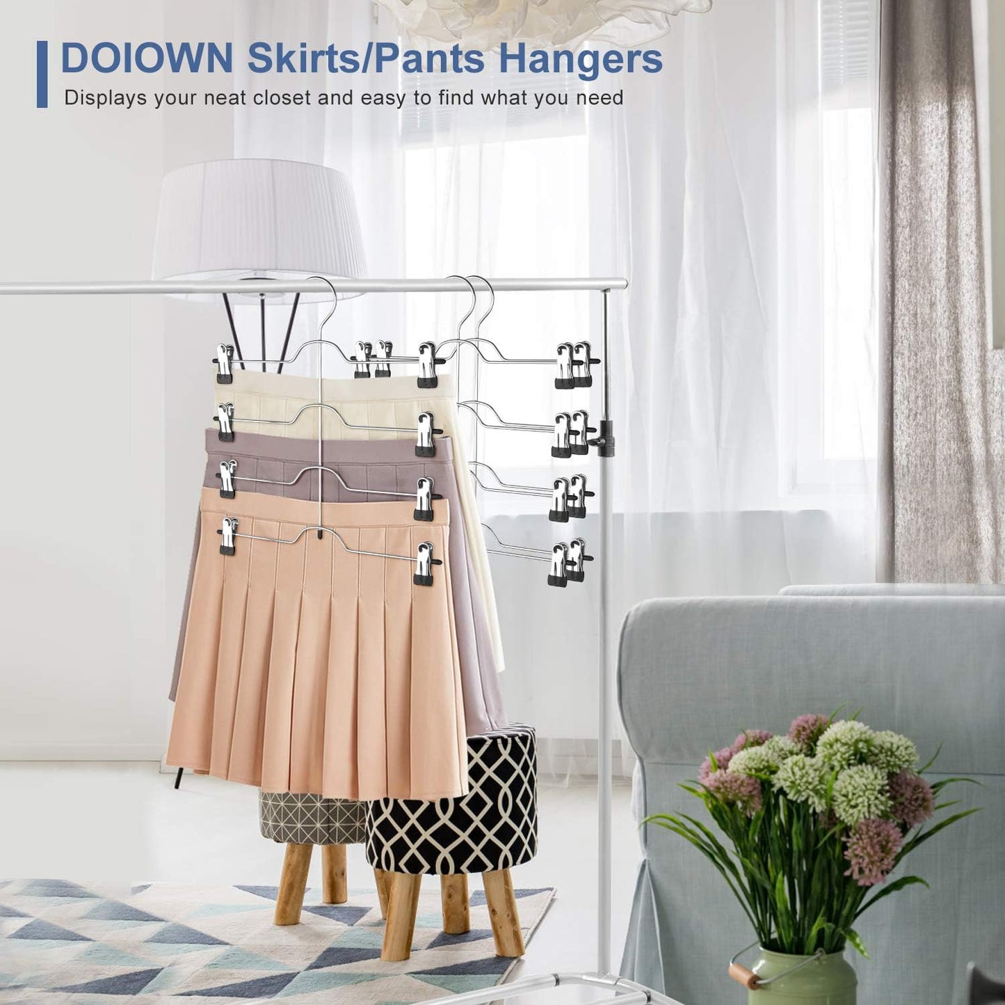 Skirt & Pants Hangers - 4 Tier Space Saving Closet Organizer (3 Pieces)