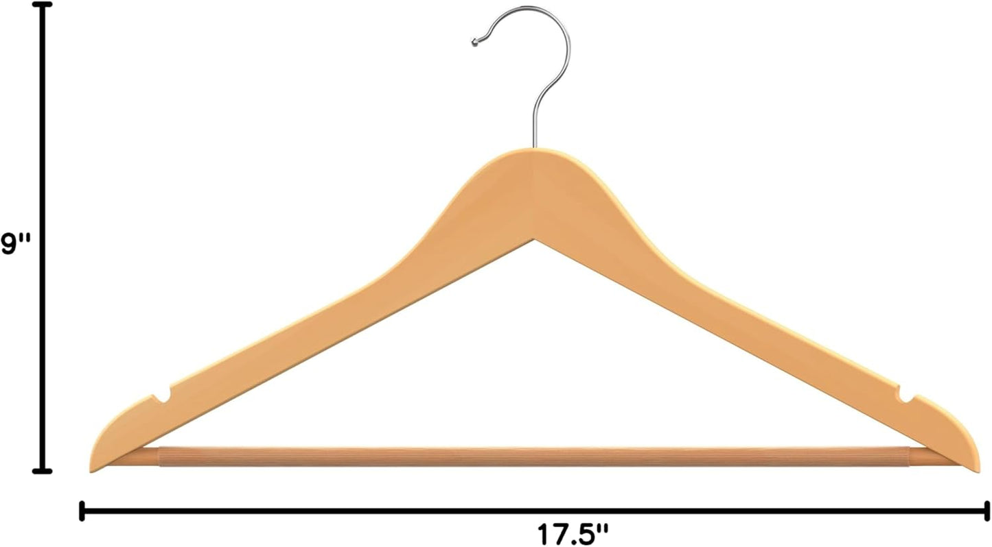 Wooden Hangers 20 Pack, Solid Wood Hanger with Non Slip Pant Bar, Heavy Duty Wooden Coat Hanger for Closet, Smooth Finish Wood Clothes Hangers for Shirts, Suits, Jackets, Dresses, Natural