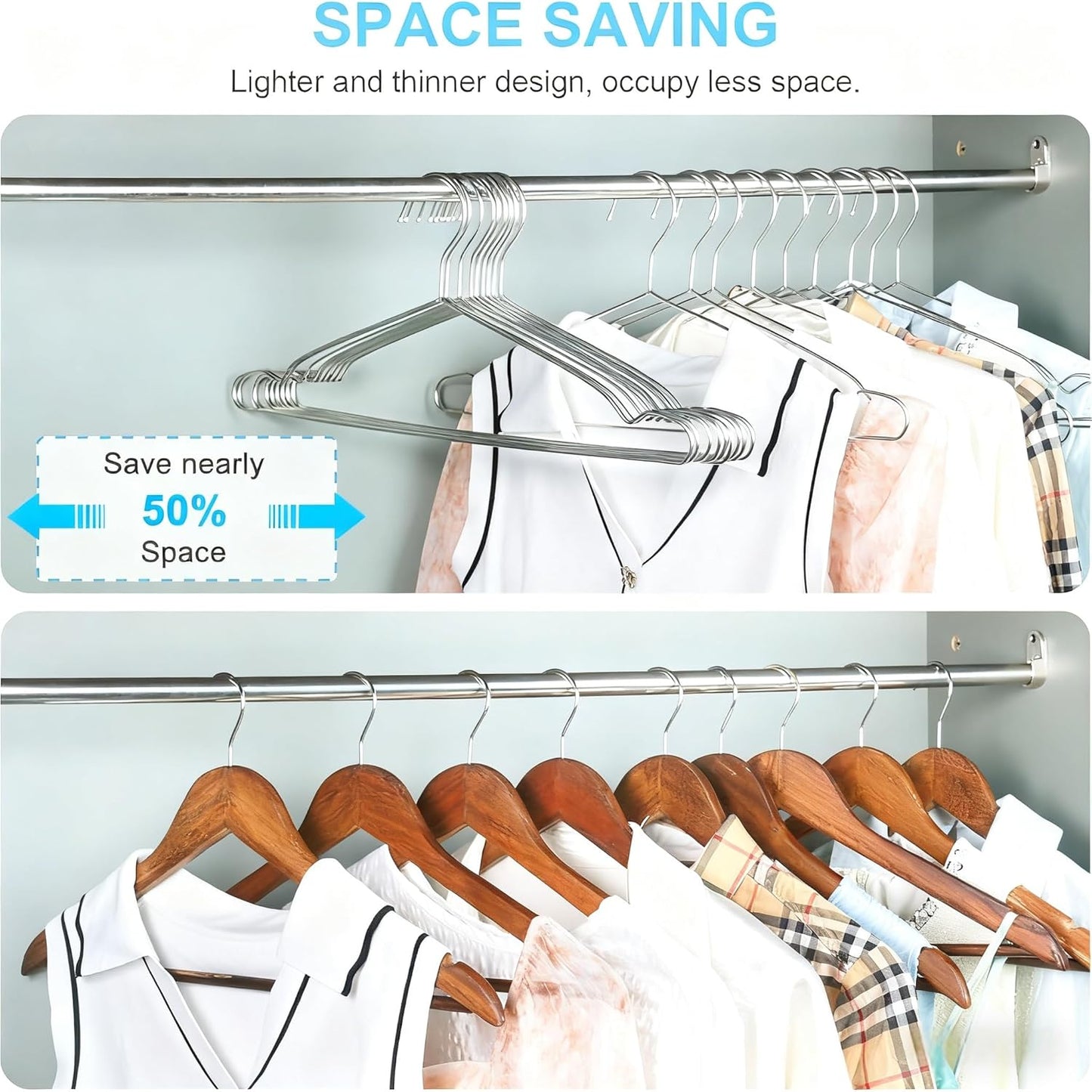 Coat Hangers 40 Pack Clothes Hangers, Metal Hanger Heavy Duty Wire Hangers with Non Slip Notch, Ultra Thin Stainless Steel Hanger Space Saving Clothing 16.5 Inch