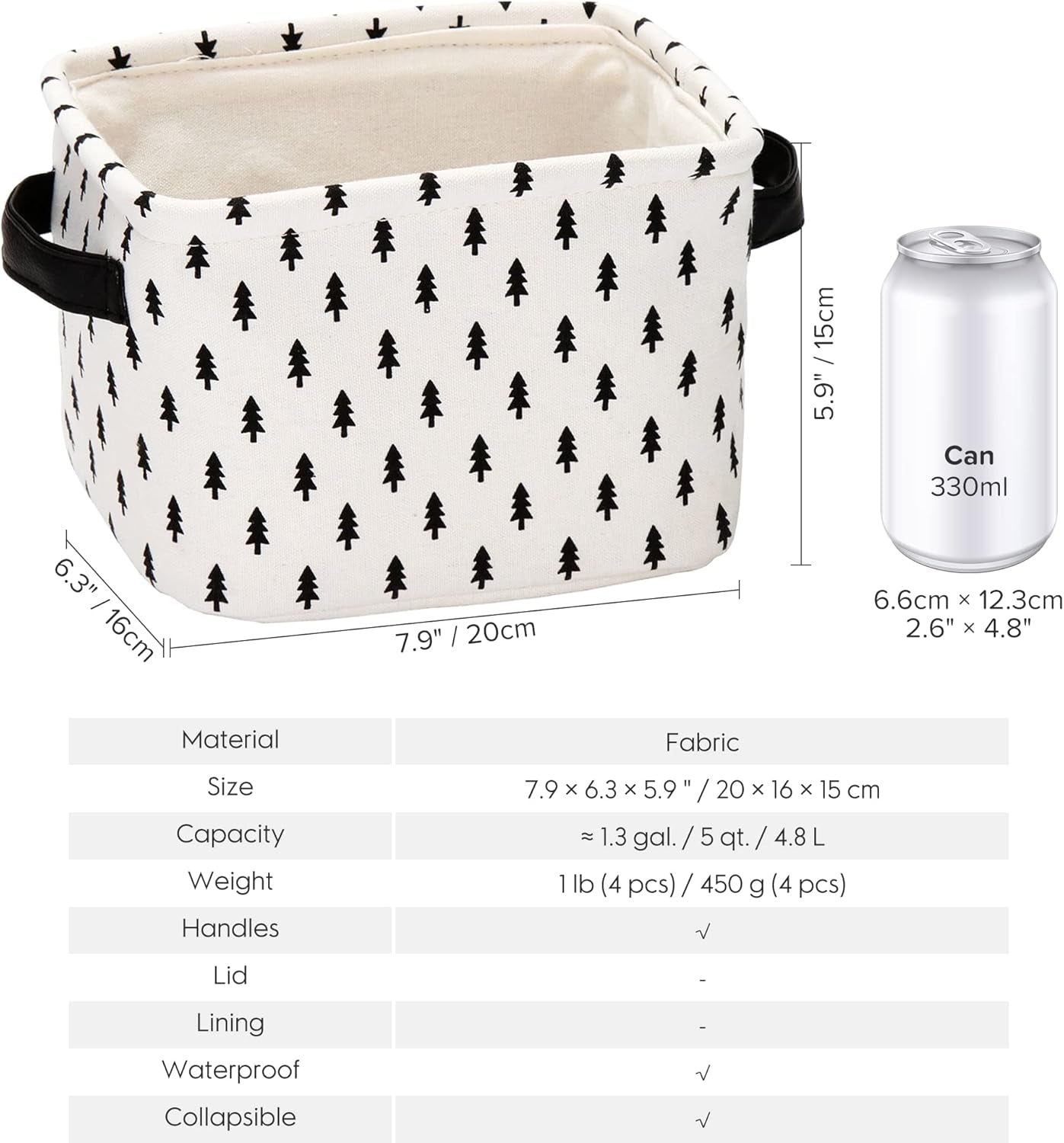 Collapsible Small Canvas Fabric Storage Basket with Handles, Square Mini Storage Box, Cube, Foldable Shelf Basket, Closet, Desk Organizer for Nursery, Home, Office (Set of 4) (Small, Black)