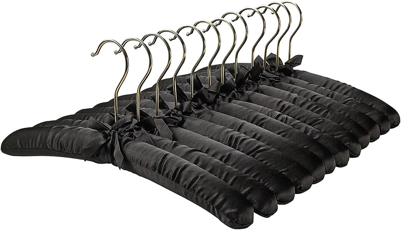 Padded Clothing Fabric Hangers for Women Clothing - Set of 12 Premium Hangers for Closet, Bride Hanger for Wedding Dress, Sweater - Black