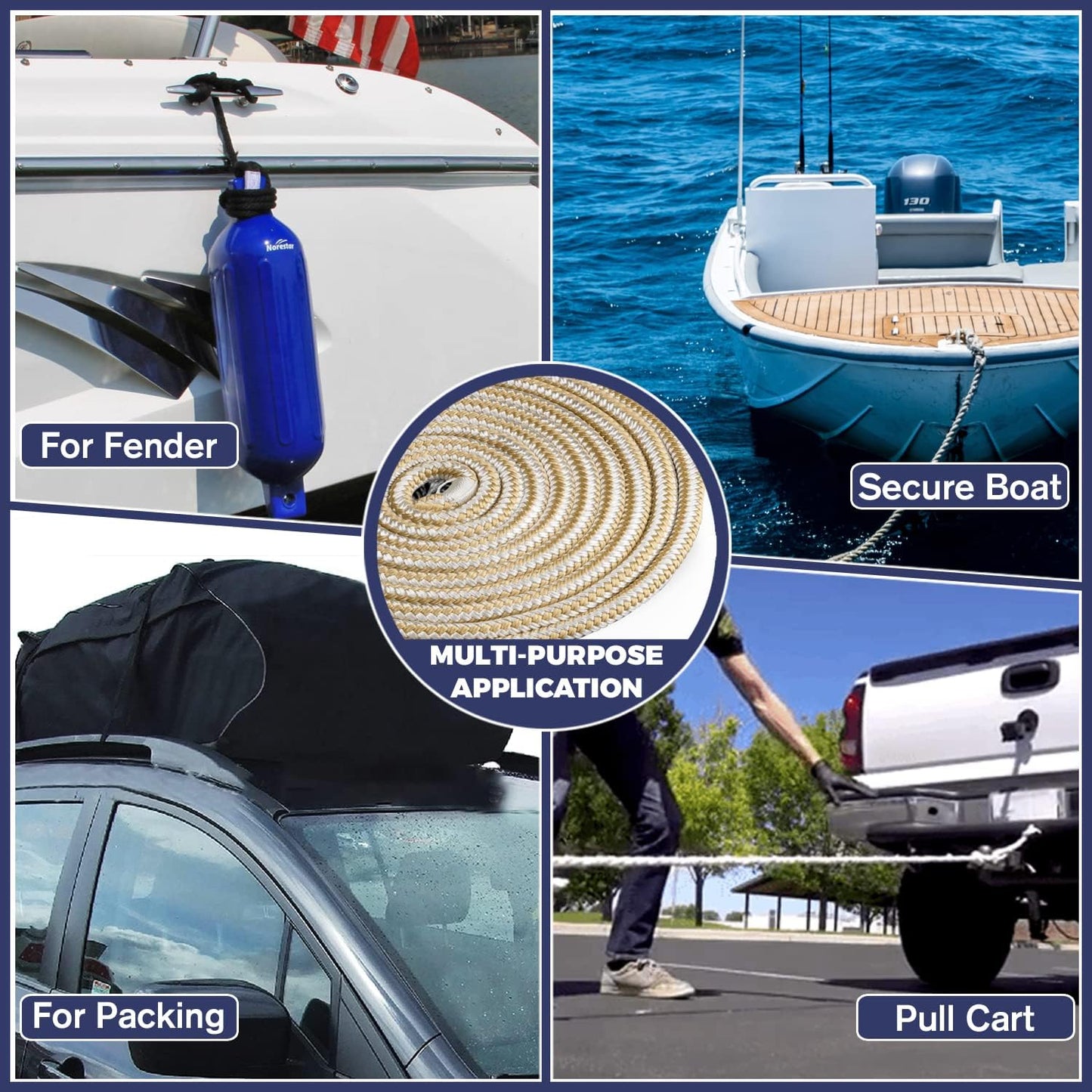 - Double Braided Nylon Dock Line - Boat Rope - Marine and Pontoon Accessories - Braided, Reinforced Boat Ropes and Ties for Docking - Stretch Resistant with 12” Spliced Loop for Mooring