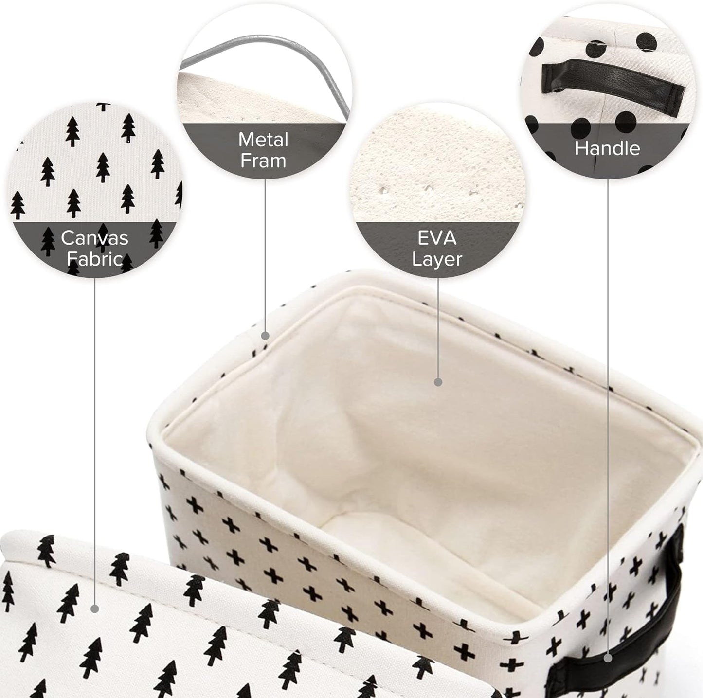 Collapsible Small Canvas Fabric Storage Basket with Handles, Square Mini Storage Box, Cube, Foldable Shelf Basket, Closet, Desk Organizer for Nursery, Home, Office (Set of 4) (Small, Black)