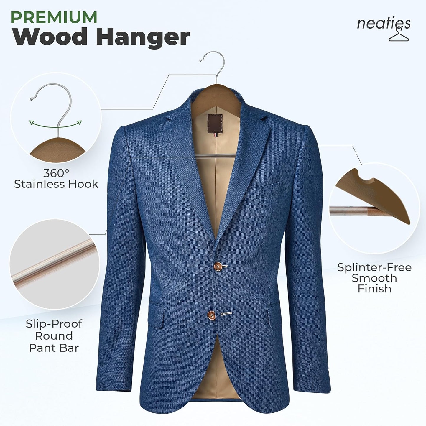 Wood Hangers 24 Pack - Grade a Wooden Hangers Bulk, Anti-Rust Swivel Hook - Non-Slip Smooth Finish - Double Notch Feature - Durable and Stylish Clothes Hangers Wood (Walnut 24 Pack)