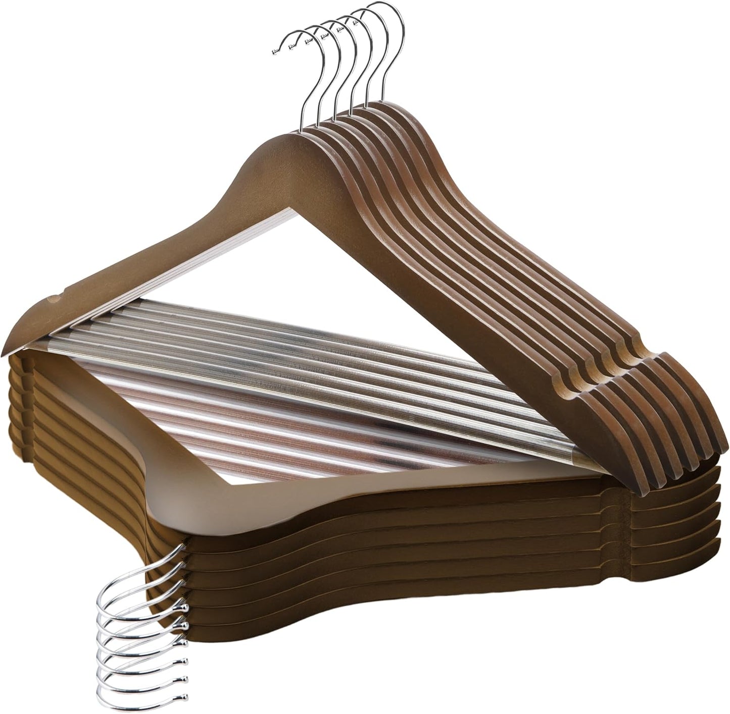 Wood Hangers 24 Pack - Grade a Wooden Hangers Bulk, Anti-Rust Swivel Hook - Non-Slip Smooth Finish - Double Notch Feature - Durable and Stylish Clothes Hangers Wood (Walnut 24 Pack)