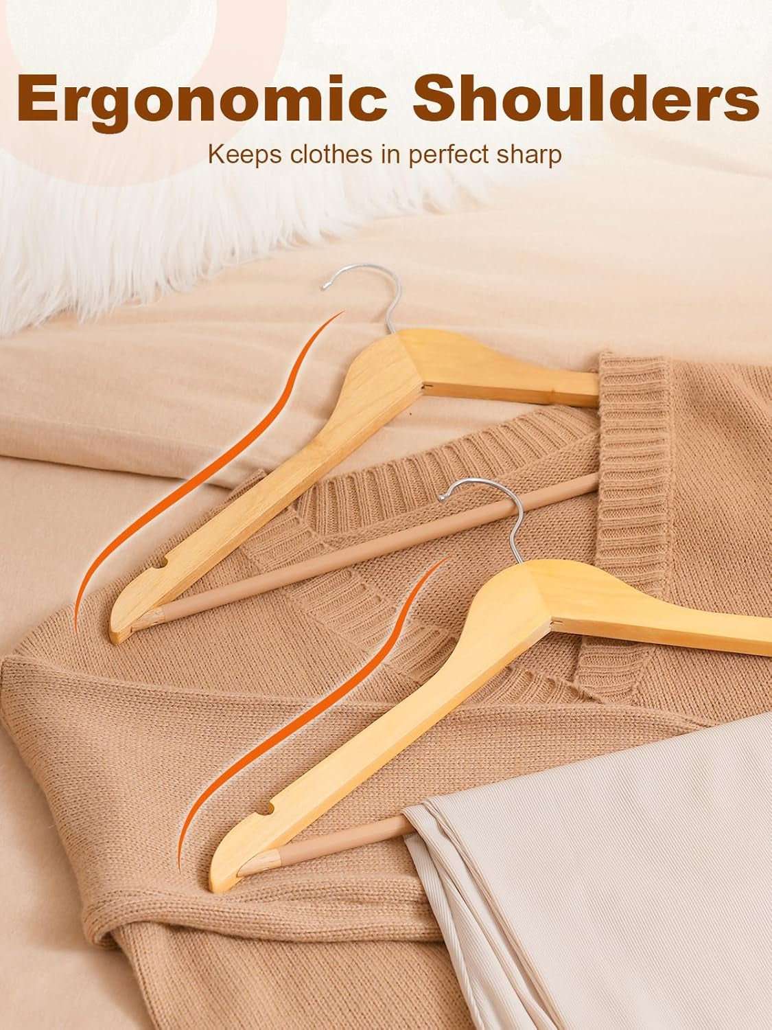 Wooden Hangers 20 Pack, Solid Wood Hanger with Non Slip Pant Bar, Heavy Duty Wooden Coat Hanger for Closet, Smooth Finish Wood Clothes Hangers for Shirts, Suits, Jackets, Dresses, Natural