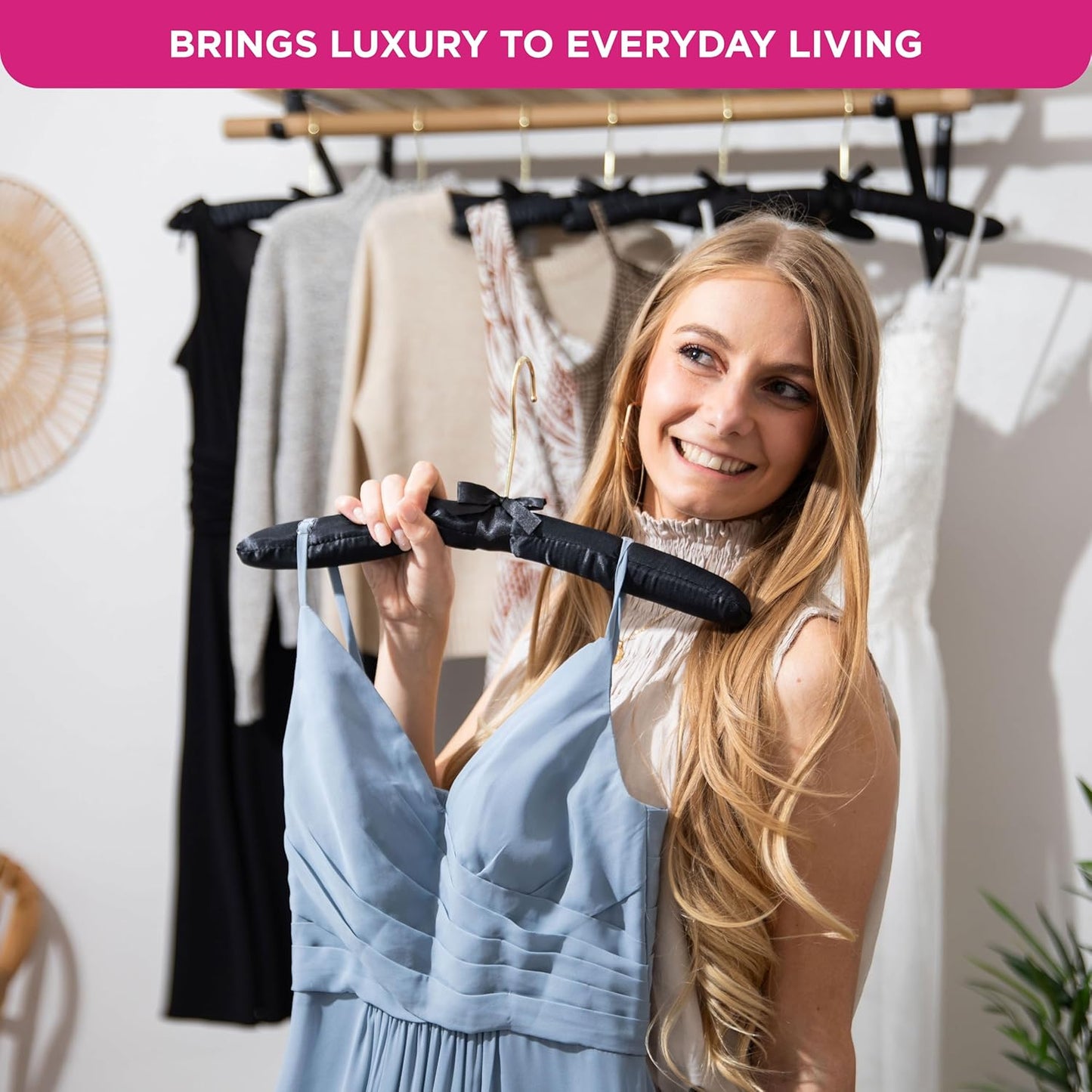 Padded Clothing Fabric Hangers for Women Clothing - Set of 12 Premium Hangers for Closet, Bride Hanger for Wedding Dress, Sweater - Black