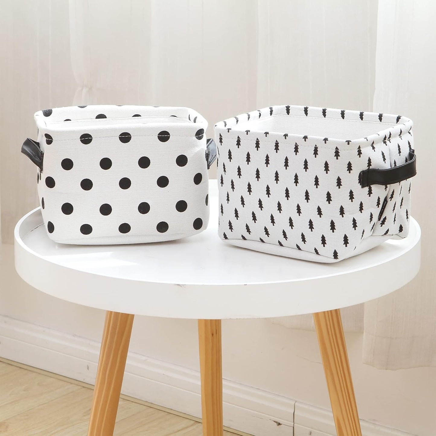 Collapsible Small Canvas Fabric Storage Basket with Handles, Square Mini Storage Box, Cube, Foldable Shelf Basket, Closet, Desk Organizer for Nursery, Home, Office (Set of 4) (Small, Black)