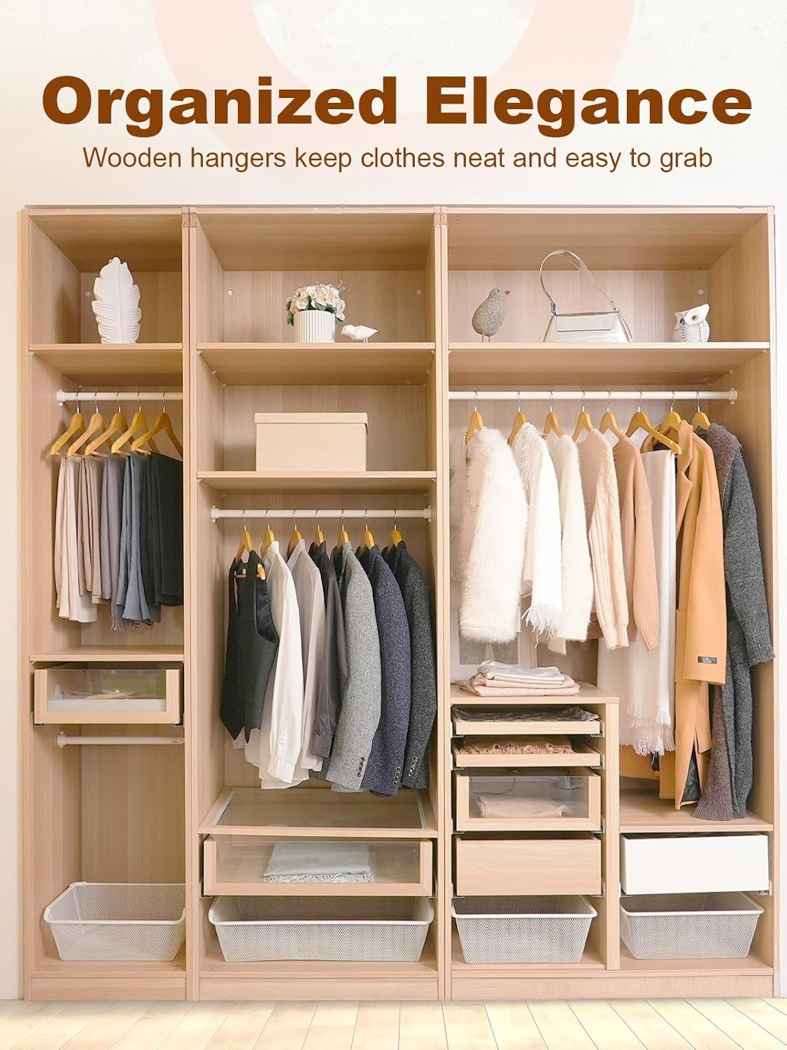 Wooden Hangers 20 Pack, Solid Wood Hanger with Non Slip Pant Bar, Heavy Duty Wooden Coat Hanger for Closet, Smooth Finish Wood Clothes Hangers for Shirts, Suits, Jackets, Dresses, Natural
