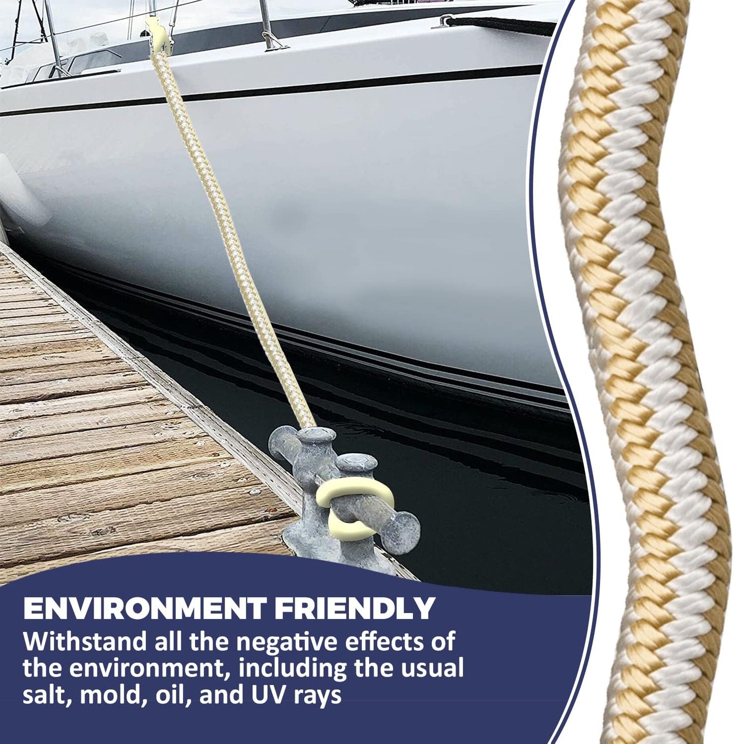 - Double Braided Nylon Dock Line - Boat Rope - Marine and Pontoon Accessories - Braided, Reinforced Boat Ropes and Ties for Docking - Stretch Resistant with 12” Spliced Loop for Mooring