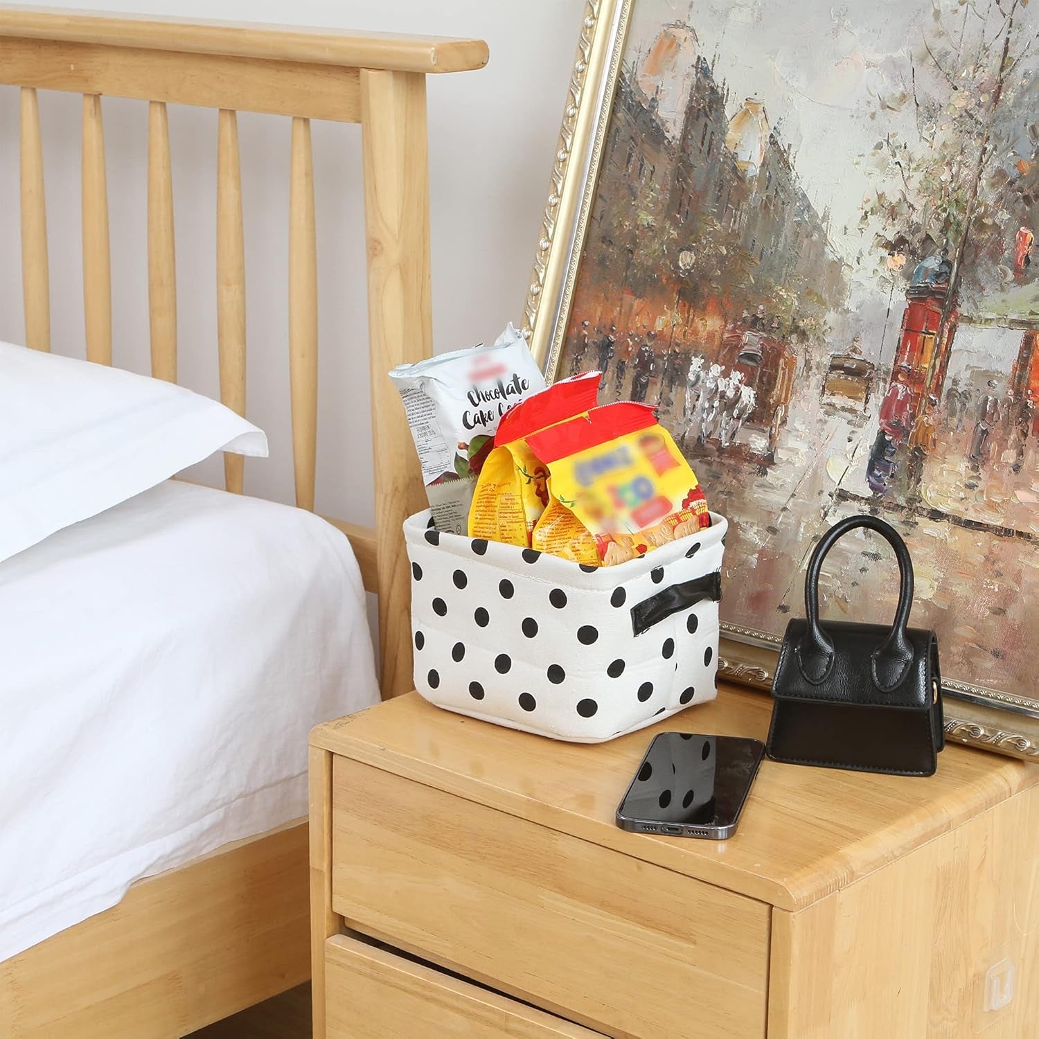 Collapsible Small Canvas Fabric Storage Basket with Handles, Square Mini Storage Box, Cube, Foldable Shelf Basket, Closet, Desk Organizer for Nursery, Home, Office (Set of 4) (Small, Black)