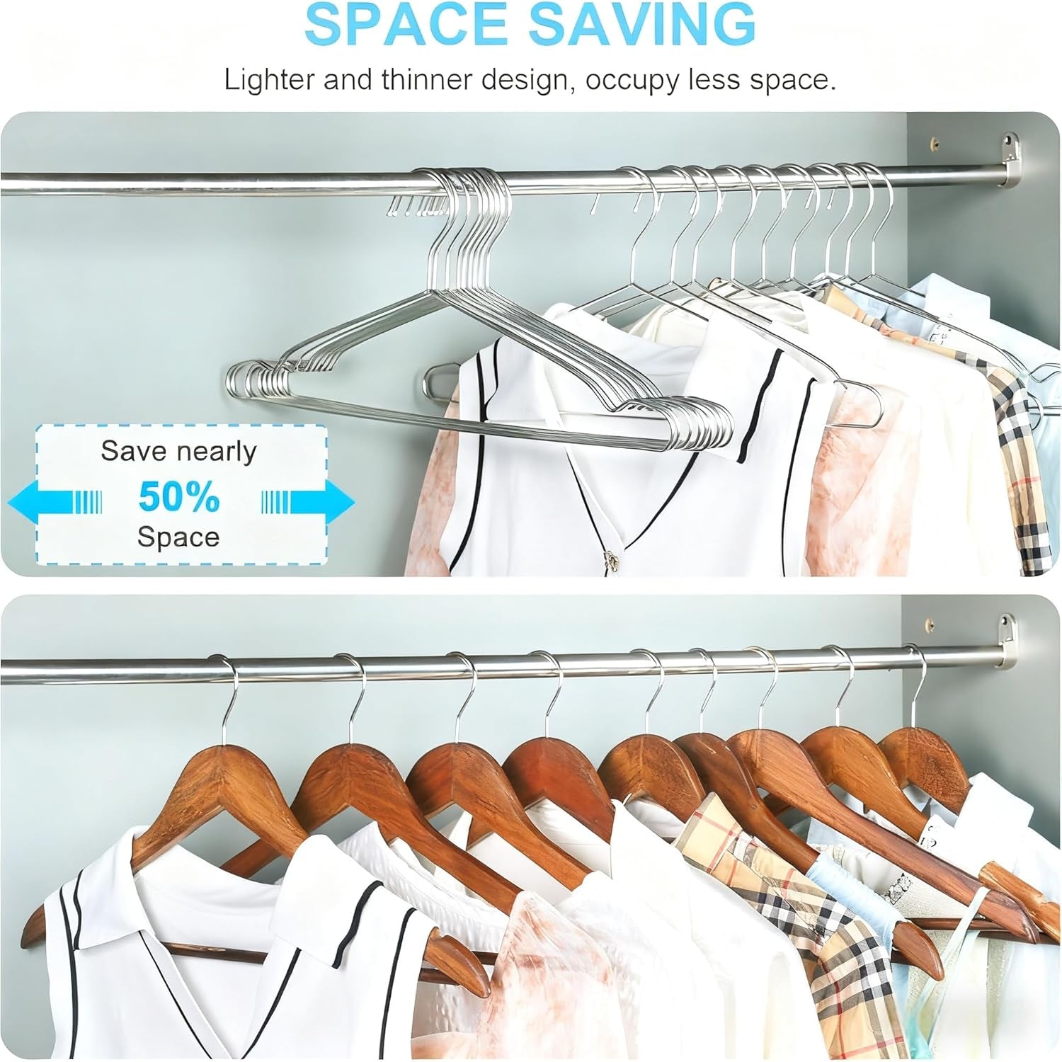 Coat Hangers 40 Pack Clothes Hangers,  Metal Hanger Heavy Duty Wire Hangers with Non Slip Notch, Ultra Thin Stainless Steel Hanger Space Saving Clothing 16.5 Inch