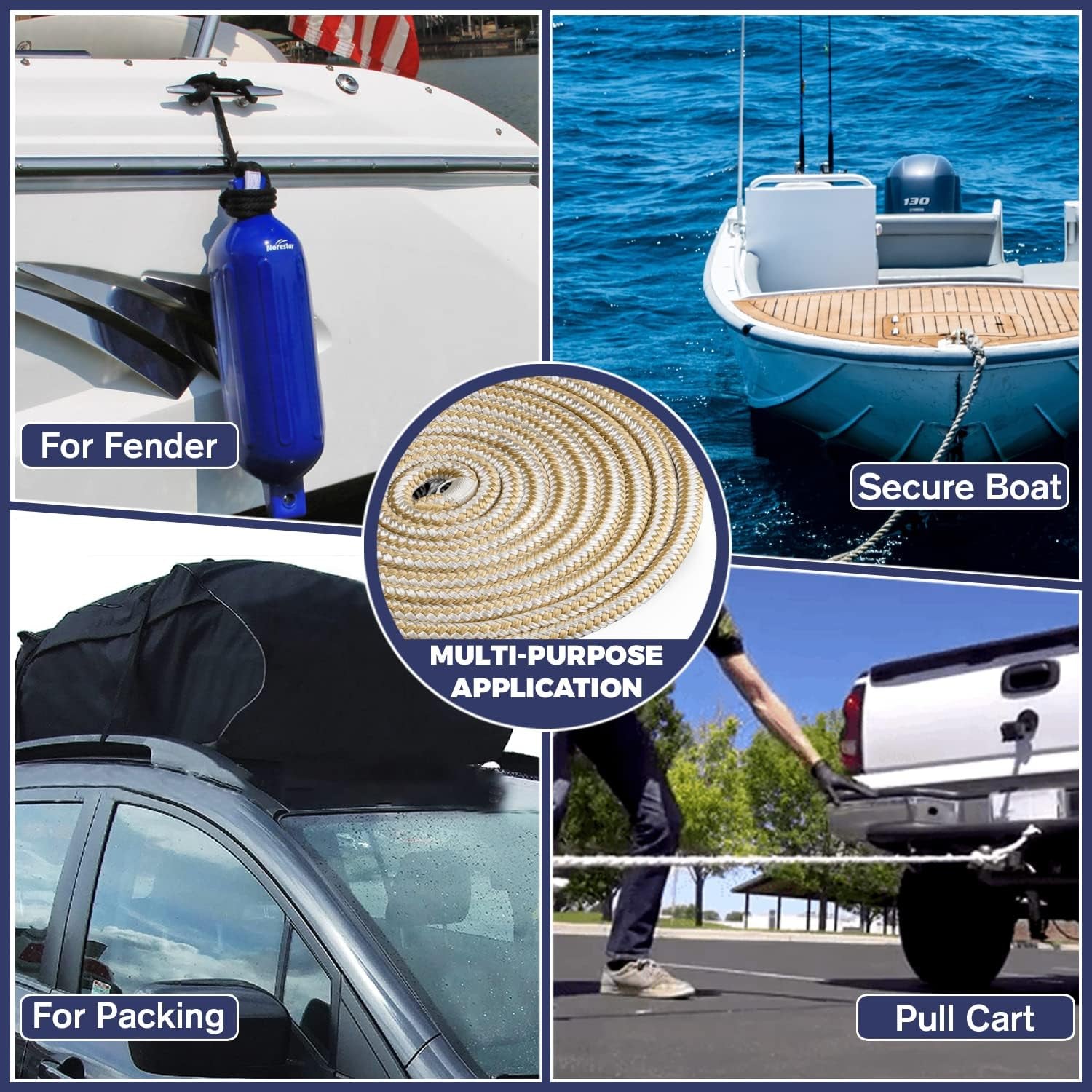 - Double Braided Nylon Dock Line - Boat Rope - Marine and Pontoon Accessories - Braided, Reinforced Boat Ropes and Ties for Docking - Stretch Resistant with 12” Spliced Loop for Mooring