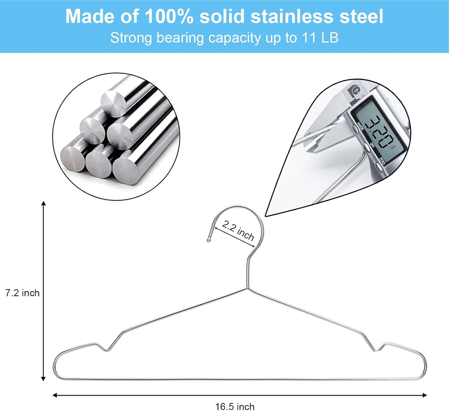 Coat Hangers 40 Pack Clothes Hangers,  Metal Hanger Heavy Duty Wire Hangers with Non Slip Notch, Ultra Thin Stainless Steel Hanger Space Saving Clothing 16.5 Inch