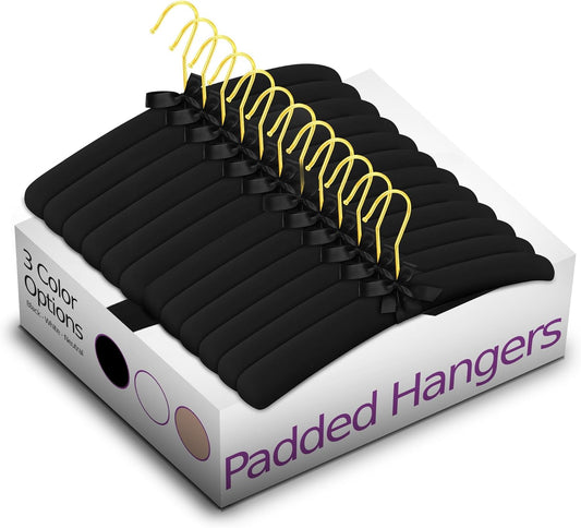 Padded Clothing Fabric Hangers for Women Clothing - Set of 12 Premium Hangers for Closet, Bride Hanger for Wedding Dress, Sweater - Black
